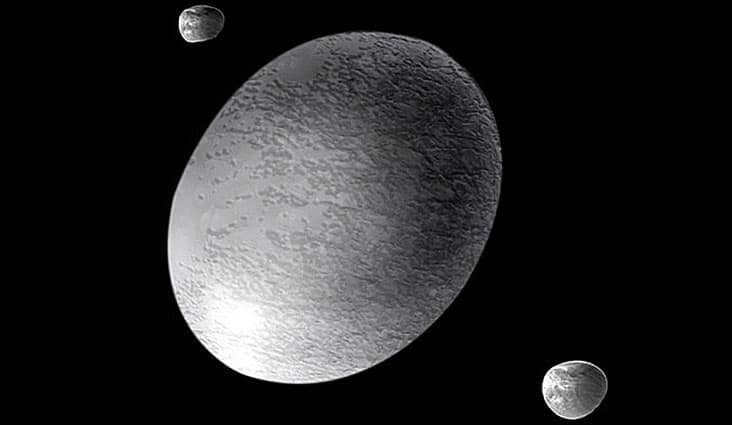 An artistic view of Haumea and its satellites: Hiaka and Namaka