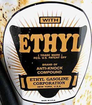 The sign on an antique gasoline pump