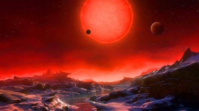 A view of Proxima Centauri from the surface of a potential exoplanet. Illustration through the eyes of an artist