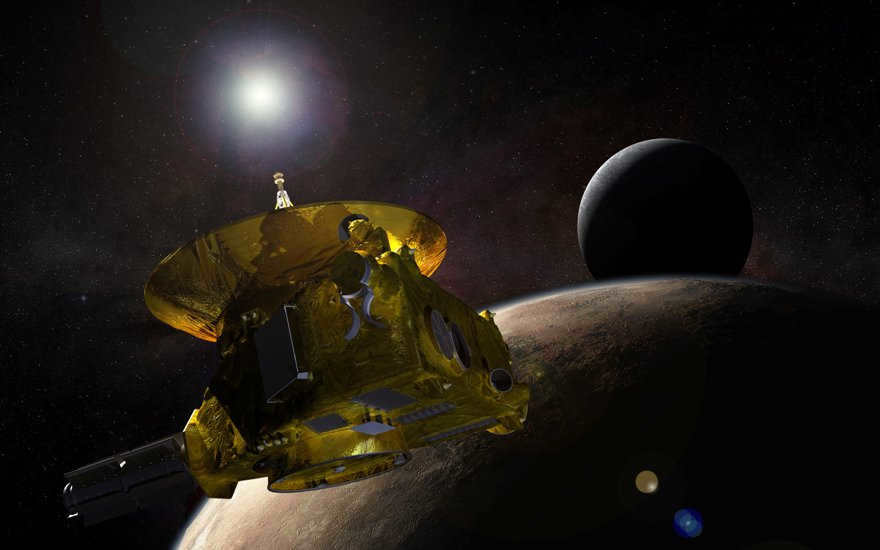 Artistic impression of the New Horizons spacecraft in orbit near Pluto