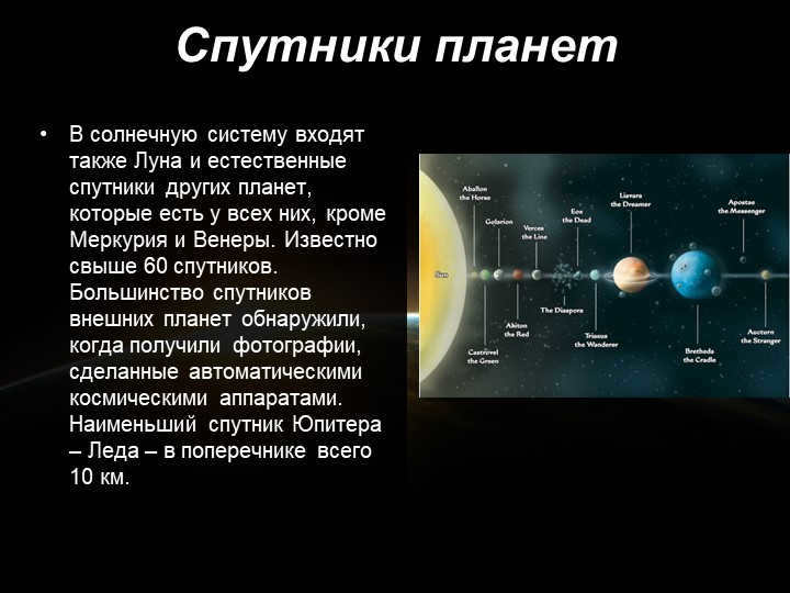 Satellites of the planets The solar system also includes the Moon and natural satellites. 