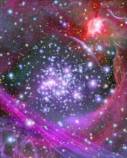 The Arky cluster is an incredibly bright object, but despite its brightness, the cluster cannot be seen with the naked eye, as its visible light is completely obscured by the giant dust clouds in the region. Arky can be described as a true monster. It contains thousands of stars, of which at least 160 are young and very hot. They are many times larger than the Sun and spread over a tiny area, the radius of which does not exceed a few light years.
