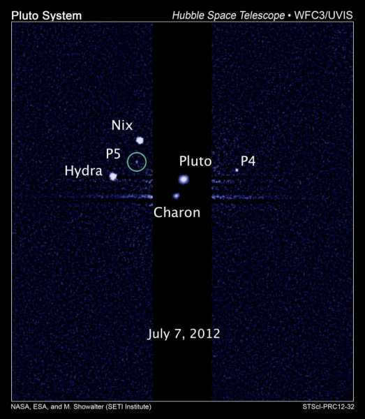 Pluto and its satellites. Hubble telescope image, 2012