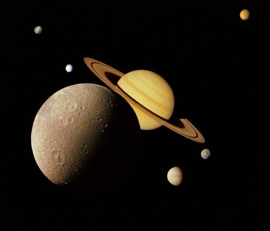 Saturn and the largest satellites