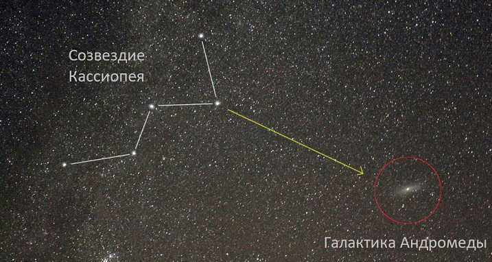 Andromeda in relation to the constellation Cassiopeia