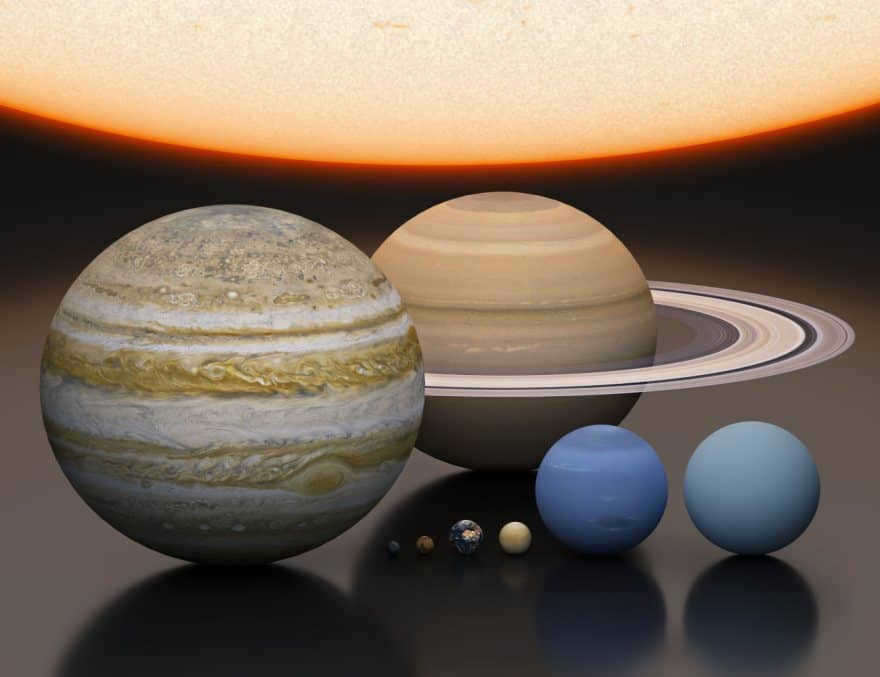 Comparison of the size of the Sun and the planets of the Solar System