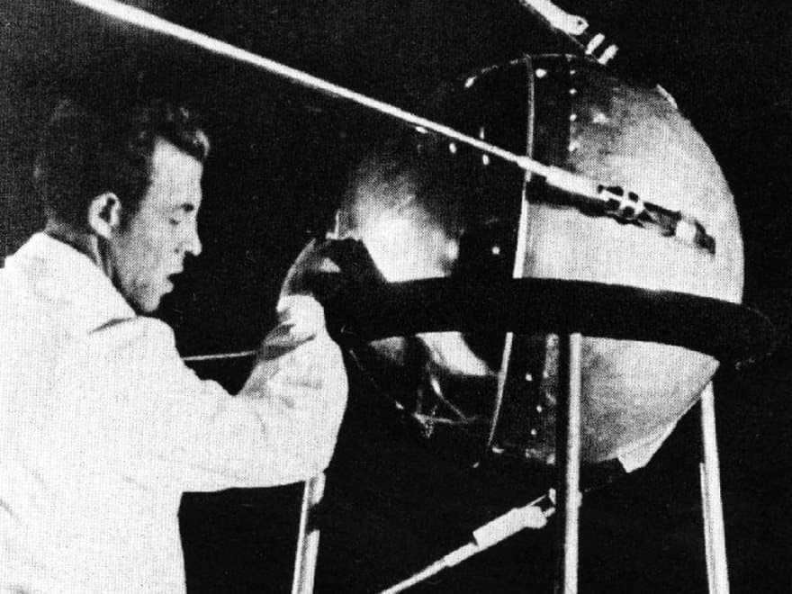A Soviet engineer prepares Sputnik 1