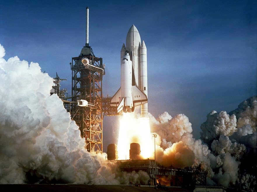 The space shuttle Columbia launches in 1981.