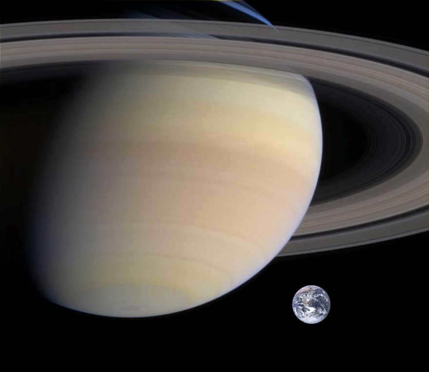 A comparison of the size of Earth and Saturn