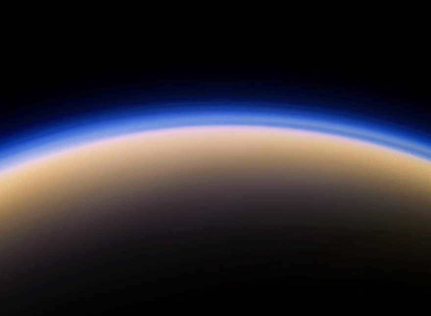 Titan's atmosphere captured using blue, green and red spectral filters.