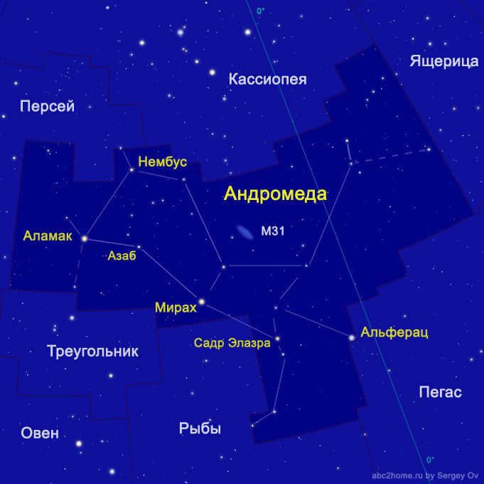 The Andromeda constellation and its most interesting space objects.