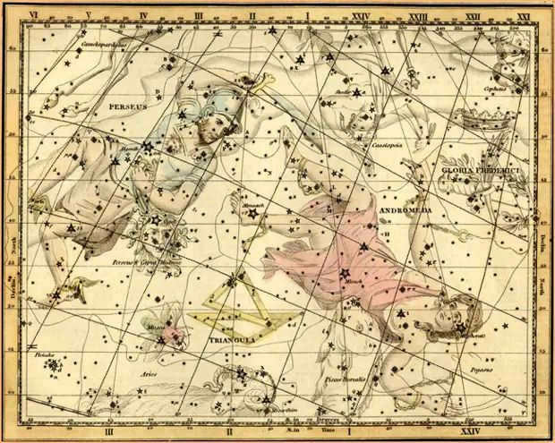 Andromeda constellation on an ancient map