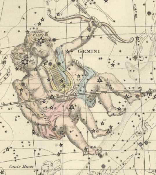 The constellation Gemini, drawing from an ancient atlas of the sky