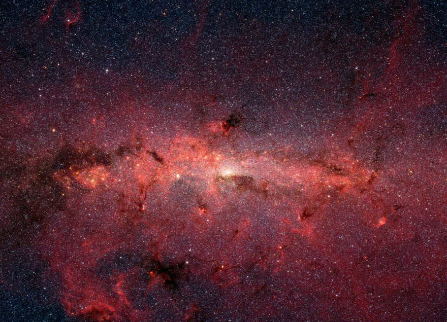 An infrared image of the Milky Way created by the Spitzer Space Telescope.