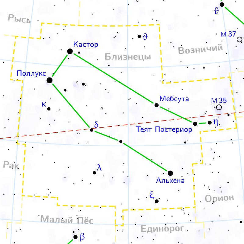 Map of the constellation Gemini.