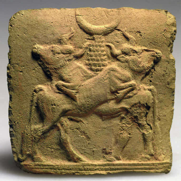 terracotta relief two bulls and a sickle, 18.Tau