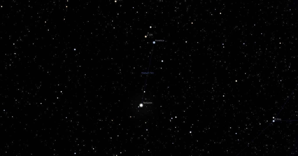 Constellation Small Dog, view in the Stellarium planetarium program