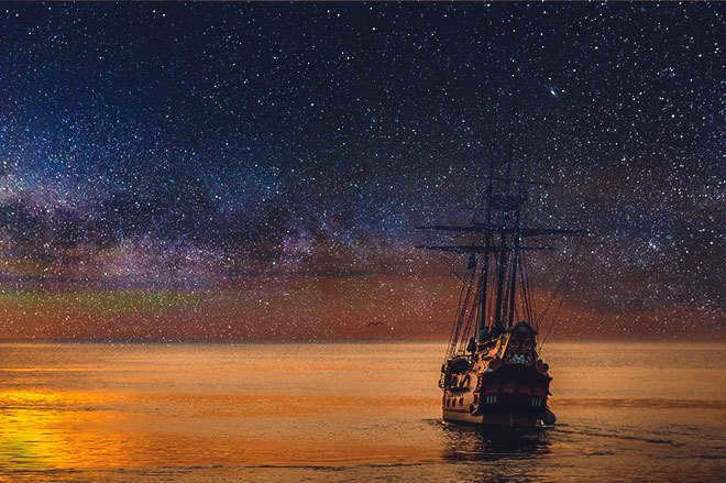 Ship and starry sky