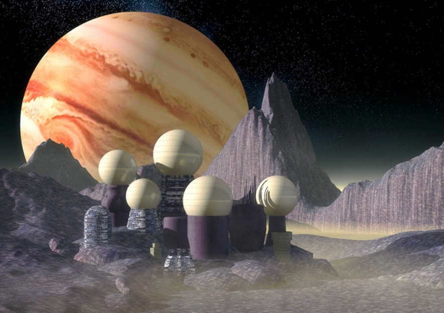 Artistic vision of a future colony on Ganymede