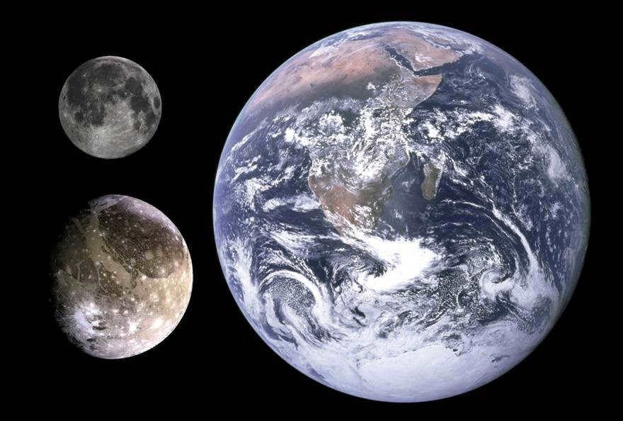 Comparative size of Ganymede, Earth and the Moon