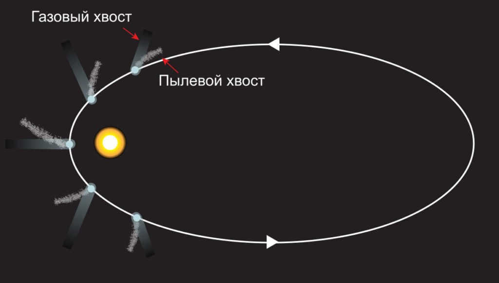 Direction of the tail of comets