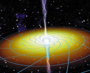A black hole is a self-sustaining gravitational field concentrated in a highly curved region of space-time (image from www.science.nasa.gov)