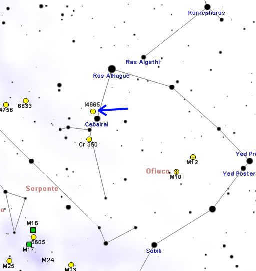 Summer Beehive Cluster IC4665 finder map
