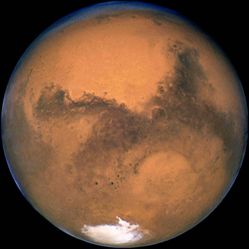Composite image of Mars, based on Hubble Space Telescope images from August 23, 2003.