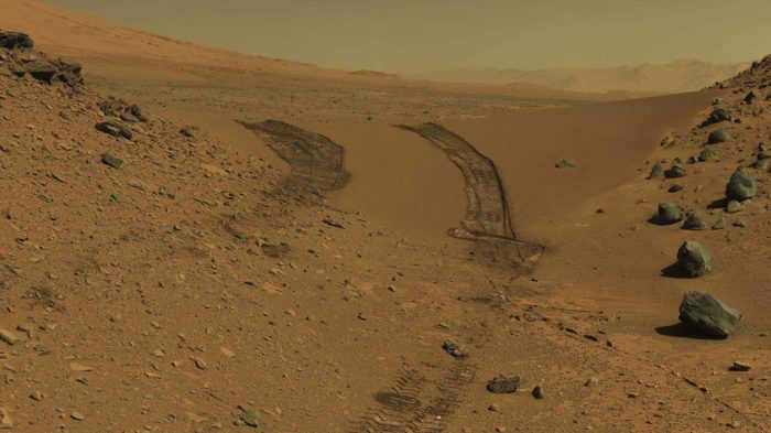Traces of the rover on the surface of Mars