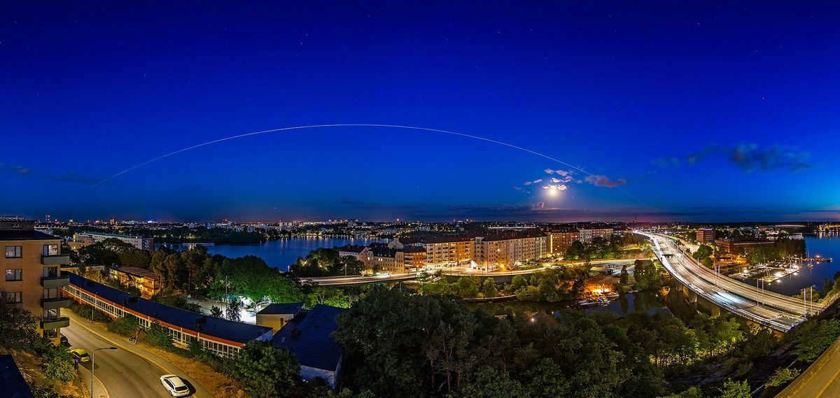 the international space station in the sky.